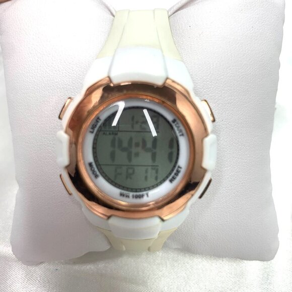 FMD Digital Sports Watch Rose Gold-Tone Bezel & White Silicone Strap FMDAW556 - Picture 4 of 10